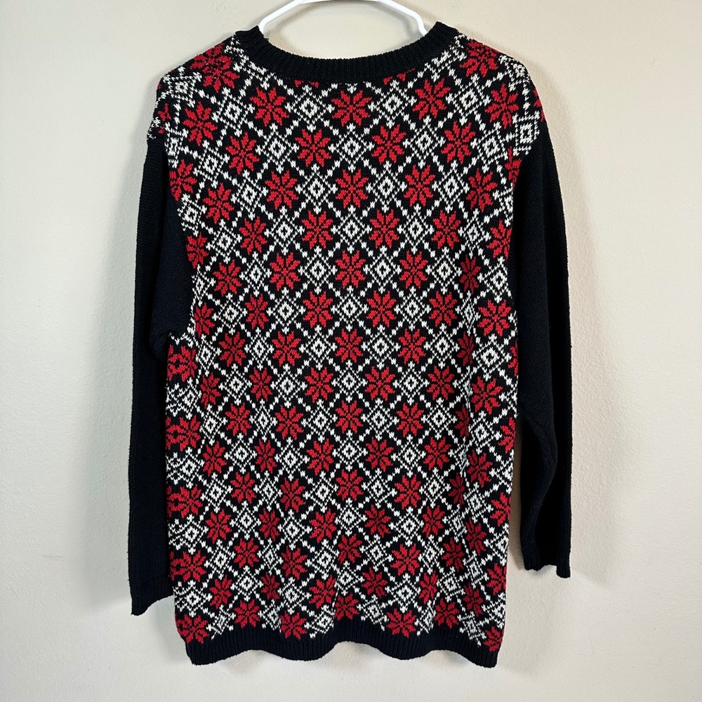 Vintage 90s Fair Isle Snowflake Sweater Oversized Small Red Black White Winter‎ - Picture 2 of 5